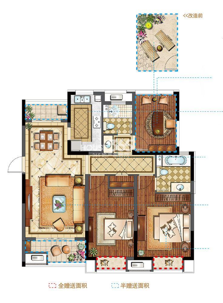 湖居世家小高层g4户型图114平2 1室2厅2卫