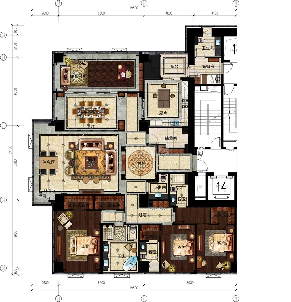 迪凯金座36-53F层西单元西边套户型图（393平米）